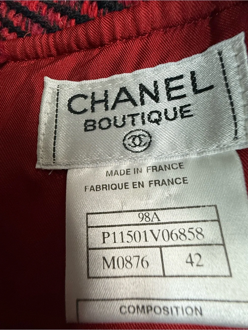 CHANEL Burgundy and Cream Tweed Pencil Skirt